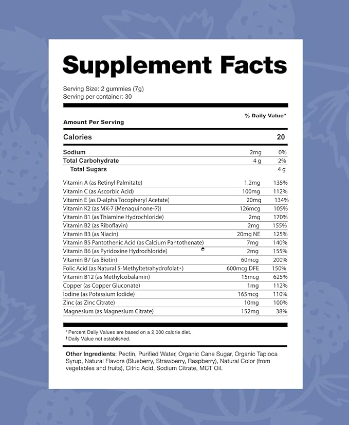 The Elderberry Co. Adult Multivitamin Gummies with Vitamins A B E K2 and Zinc (90)