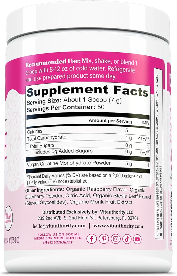 Micronized Creatine Monohydrate Powder – 5g per Serving Creatine Supplement | Support ATP Boost Strength Lean Muscle &amp Recovery | No Sugar Dyes or Fillers | Superior Mixing - Raspberry 50 Serv