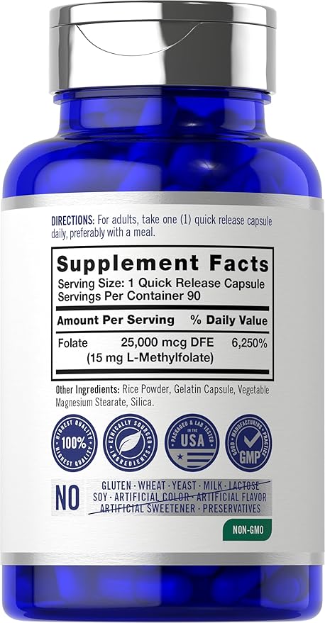 Carlyle L Methylfolate 15mg | 90 Capsules | Max Potency | Optimized and Activated | Non-GMO Gluten Free | Methyl Folate 5-MTHF | by Opti-Folate