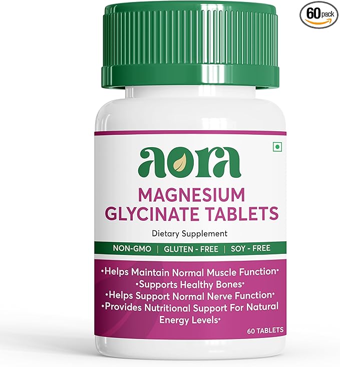 AORA Magnesium Glycinate Tablets | High Absorption Magnesium Supplement for Muscle Nerve &amp Sleep Support | Energy Bone &amp Heart Health | Non-GMO Gluten-Free Soy-Free | Men &amp Women | 60