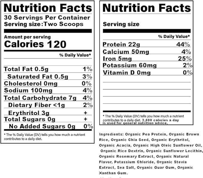 Vegan Protein Powder 30 Servings 120 Calories 22 G Plant Protein Per Serving Organic Vanilla Flavor High Protein Low Carb 0 Sugar