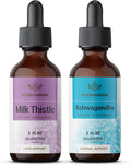 HERBAMAMA Herbal Liquid Drops Kit - Bundle of Milk Thistle Extract &amp Ashwagandha Root Tincture 2 fl oz - Vegan Non-GMO Sugar &amp Alcohol-Free - 2 Pack