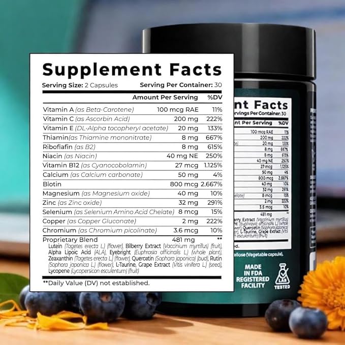 Premium Eye Vitamins – 200 mg Lutein and Zeaxanthin Supplement – Clear Vision &amp Eye Health Support* – 23 in 1 Complex with Lutein Zeaxanthin Vitamins &amp Minerals – 60 Veg Caps