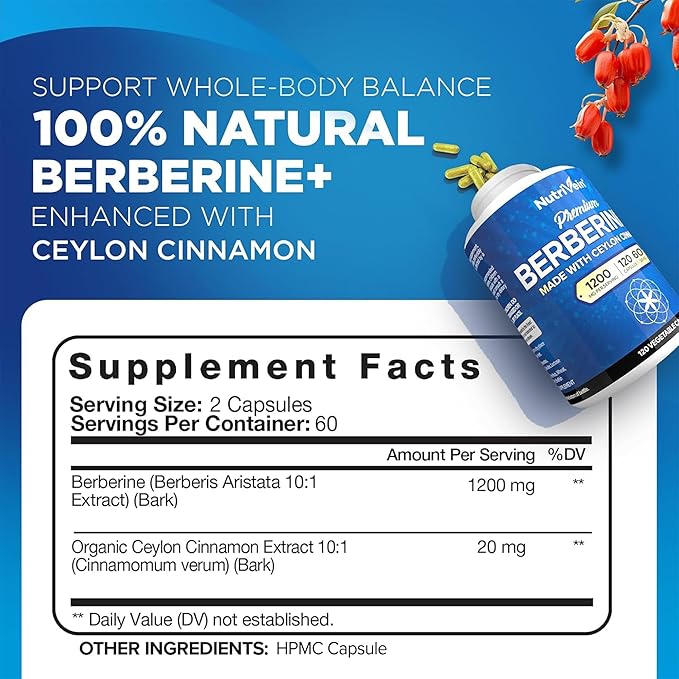 Nutrivein Premium Magnesium L-Threonate &amp Berberine Supplement Bundle: High Absorption Berberine HCL + Magnesium Threonate Supplement Pair for Digestion Rest and Well-Being