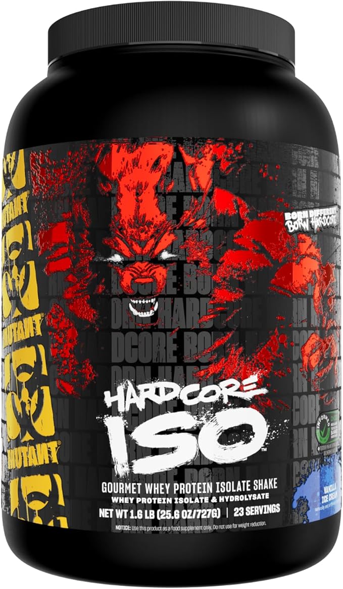 Mutant Hardcore ISO Whey Protein Isolate Powder Acts Fast to Help Recover Build Muscle Bulk and Strength 1.6 lb Vanilla Ice Cream