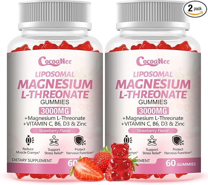 3000mg Liposomal Magnesium Threonate Gummies Magnesium Glycinate Supplements Liposomal Enhance 98% Absorption Intestinal Tolerance Muscle &amp Nervous System Support for Adults