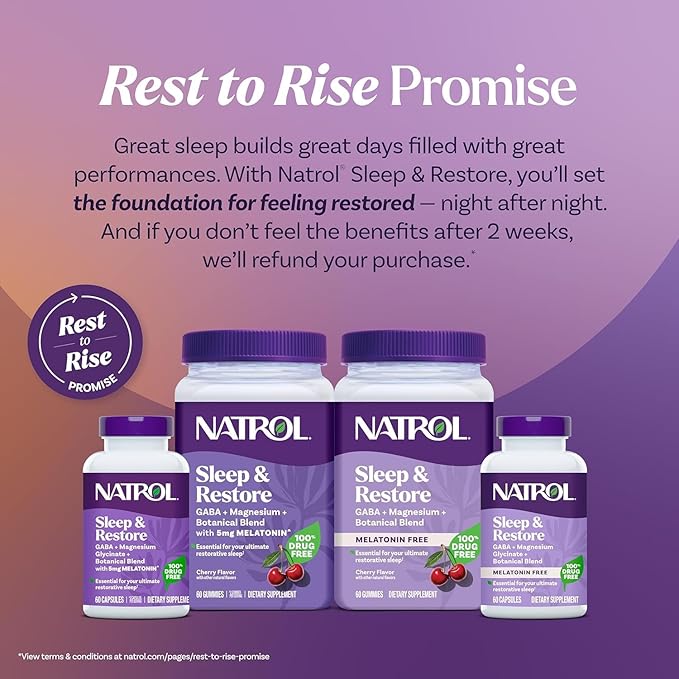 Natrol Sleep + Restore Magnesium Glycinate Blend Gummies with Melatonin 5mg - Calm Magnesium with GABA Botanical Blend Cherry Flavor 60 Gummies (Pack of 2)