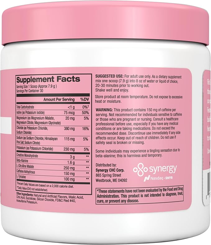 Flat Tummy Pre Workout Powder for Women – Energy Endurance and Muscle Support with 3g Creatine 1.6g Beta-Alanine Electrolytes – Watermelon Flavor – 30 Servings