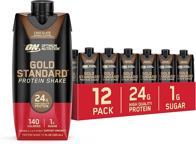 Muscle Milk Zero Protein Shake Chocolate 20g Protein 12 Pack + Optimum Nutrition Gold Standard Protein Shake Chocolate 24g Protein 12 Count