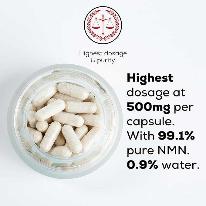 NMN Supplement – 500mg Extraordinary NMN per Capsule | Advanced NAD⁺ Support | Vegan German-Made Swiss-Tested | Promotes Longevity Vitality &amp Brain Health | Vegan Non-GMO | 60 Capsules 1 Bott