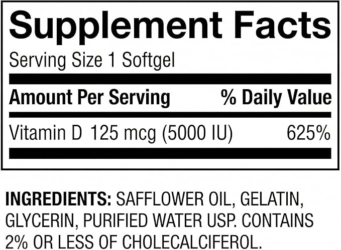 Vitamin D3 125 mcg (5000 IU) 400 Softgels High Potency Vitamin D3 Supplement Vitamina D D3 Vitamin for Adults Vitamin D 5000 IU Softgels VIT D Vitamin D
