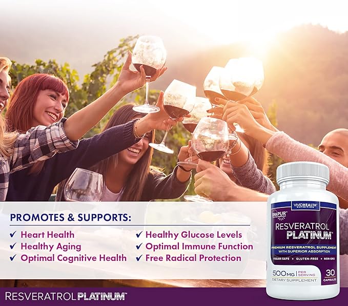 Resveratrol Platinum (3 Bottles) Anti Aging Supplement 500mg | Premium High Potency Formulation | 30 Capsules Per Bottle