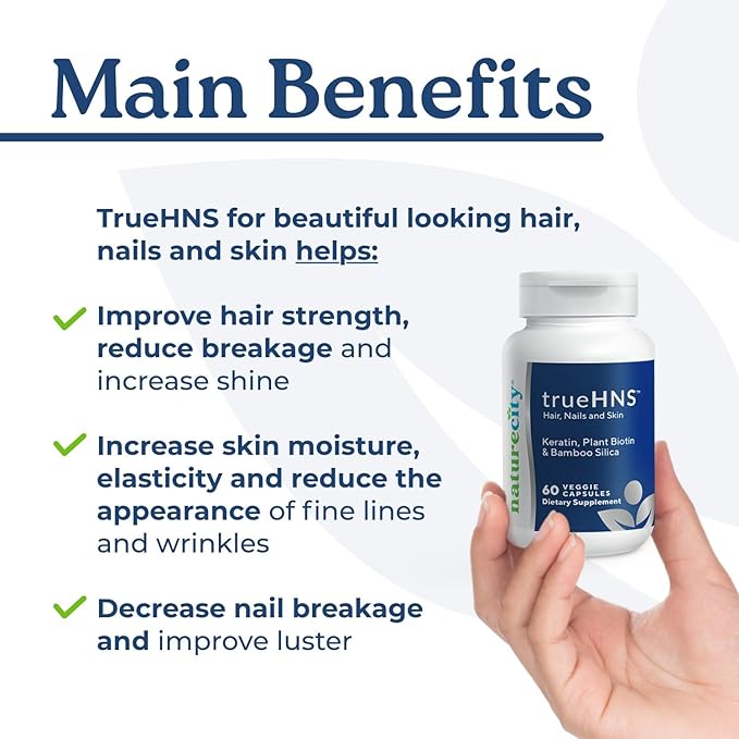 NatureCity True-HNS Hair Nails and Skin Cynatine Keratin and Plant Based Biotin Vitamin Supplement | Fuller and Stronger Hair and Nails | Non GMO | 60 Veggie Capsules (Pack of 2)