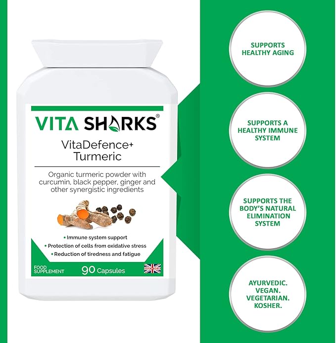 VitaDefence+ Turmeric 90 Vegan Capsules. Natural Potent Kosher &amp High Strength Ayurvedic Immune Booster