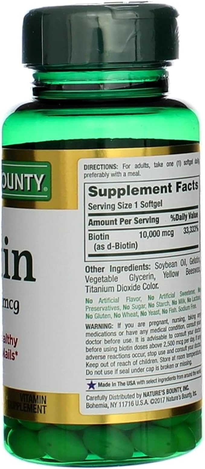 Nature's Bounty Biotin 10000 mcg Ultra Strength Rapid Release Liquid Softgels 120 ea (Pack of 2)