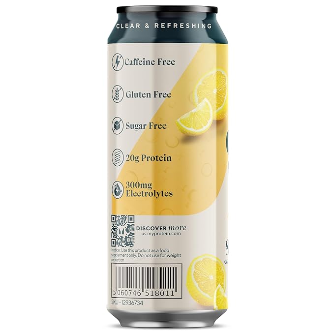 Myprotein Clear Whey Isolate Ready-to-Drink Protein Lemonade 16 Fl Oz Pack of 12 20g Protein 80 Calories Sugar-Free Refreshing Fruity Flavored Beverage for Superior Performance