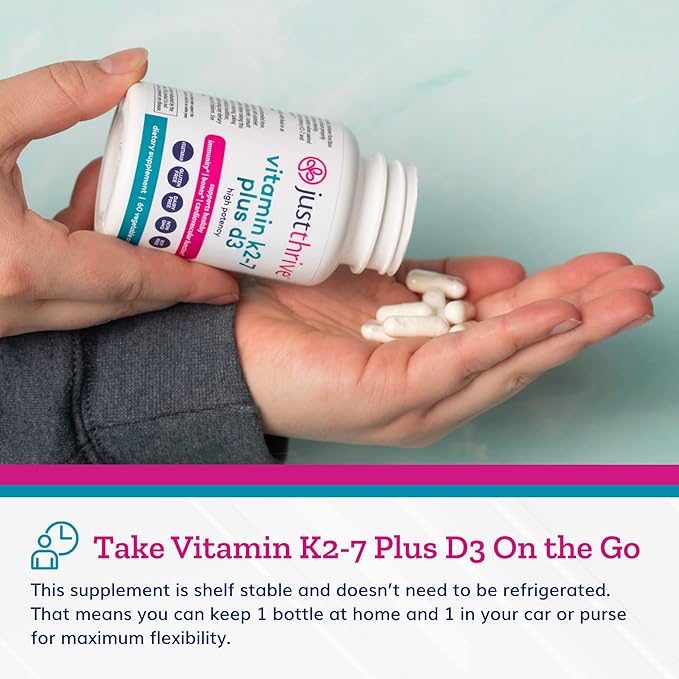 Just Thrive Vitamin K2-7 Plus D3 - Immune Heart and Bone Health Supplement 60 Vegetable Capsules