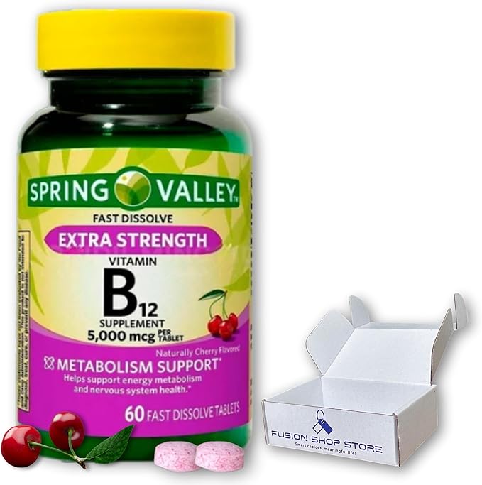B12 Fast Dissolve 5000mcg- Vitamins Cherry Flavor 60 Tablets (Pack of 1) Boxed by Fusion Shop Store