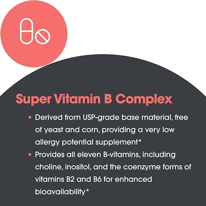 Allergy Research Group Super Vitamin B Supplement - B Vitamin Complex for Men &amp Women with Vitamin B12 and B6 Vegetarian Capsules - 120 Count