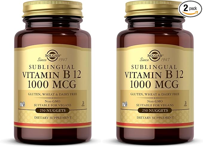 Solgar Vitamin B12 1000 mcg250 Nuggets-Supports Production of EnergyRed Blood Cells-Healthy Nervous System-Promotes Cardiovascular Health-Vitamin B-Non-GMOGluten Free-250 Servings(Pack of 2)