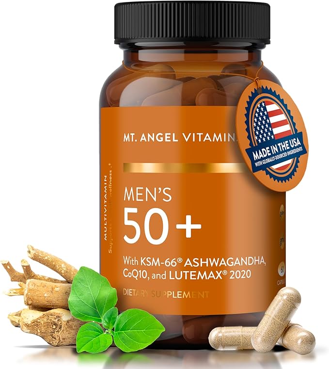 Mt. Angel Vitamins - Daily Mens Multivitamin 50+ Adult Formula with Iron Calcium KSM-66 Ashwaganda and a Potent Proprietary Herbal Blend of The Best Mens Vitamins - 60 Count Capsules