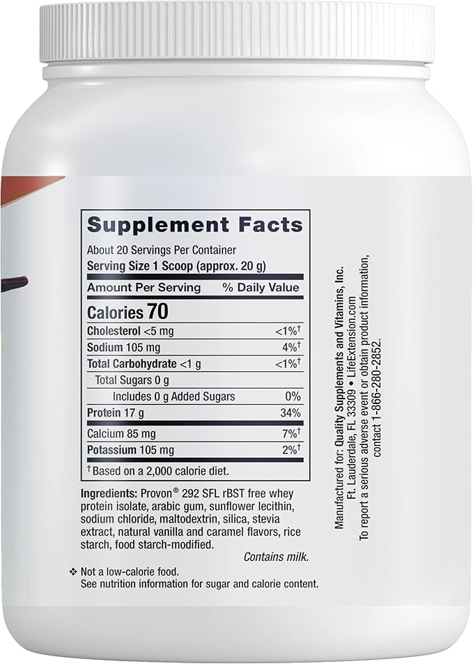 Life Extension Wellness Code® Whey Protein Isolate (Vanilla) Protein and branched-Chain Amino acids for Muscle Growth &amp Immune Health no Sugar Added Gluten Free Non-GMO 403 Grams (20 Servings