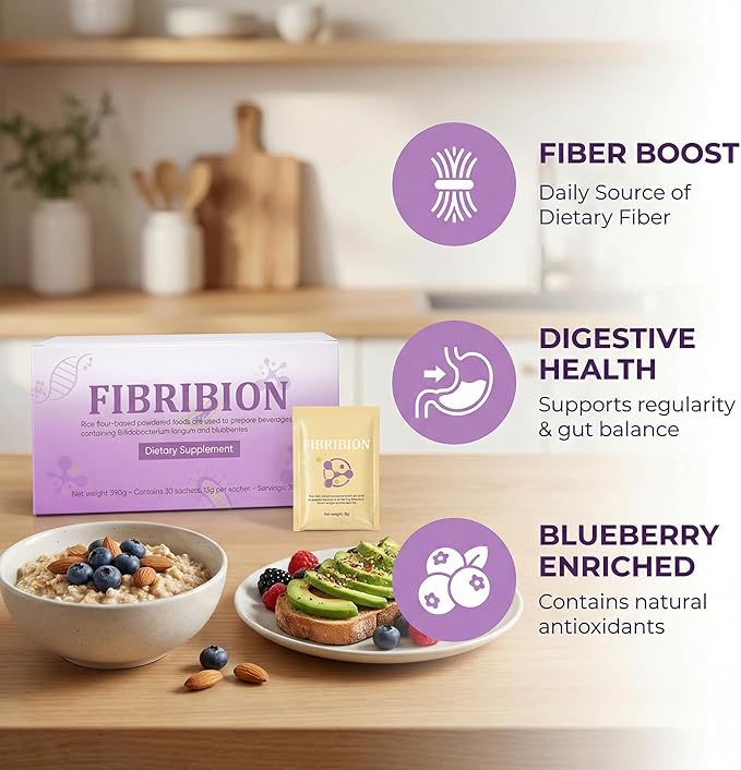 Fibribion Probiotic Powder - Functional dietary fiber powder Rice-Based Drink Mix with Bifidobacterium longum Supports Digestive Balance and Daily Gut Support - 30 Packs (Blueberry Flavor)