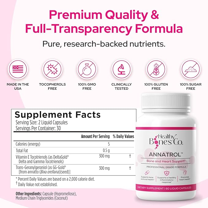 Annatrol Bone &amp Heart Wellness | Premium Annatto Tocotrienols &amp Geranylgeraniol (GG) Vitamin E Complex | Advanced Nutritional Formula for Daily Wellness