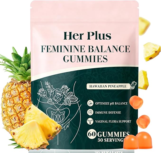 Nutrition Feminine Gummies Premium Feminine Balance Gummies for Women Health Hawaiian Pineapple Flavor Vegan Gluten Free 60 Gummies 30 Servings