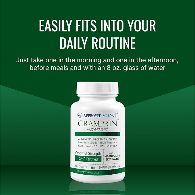 Approved Science Cramprin - High Absorption Magnesium Vitamin B Complex BioPerine - Muscle Cramps - 1 Month Supply - 60 Capsules - Vegan