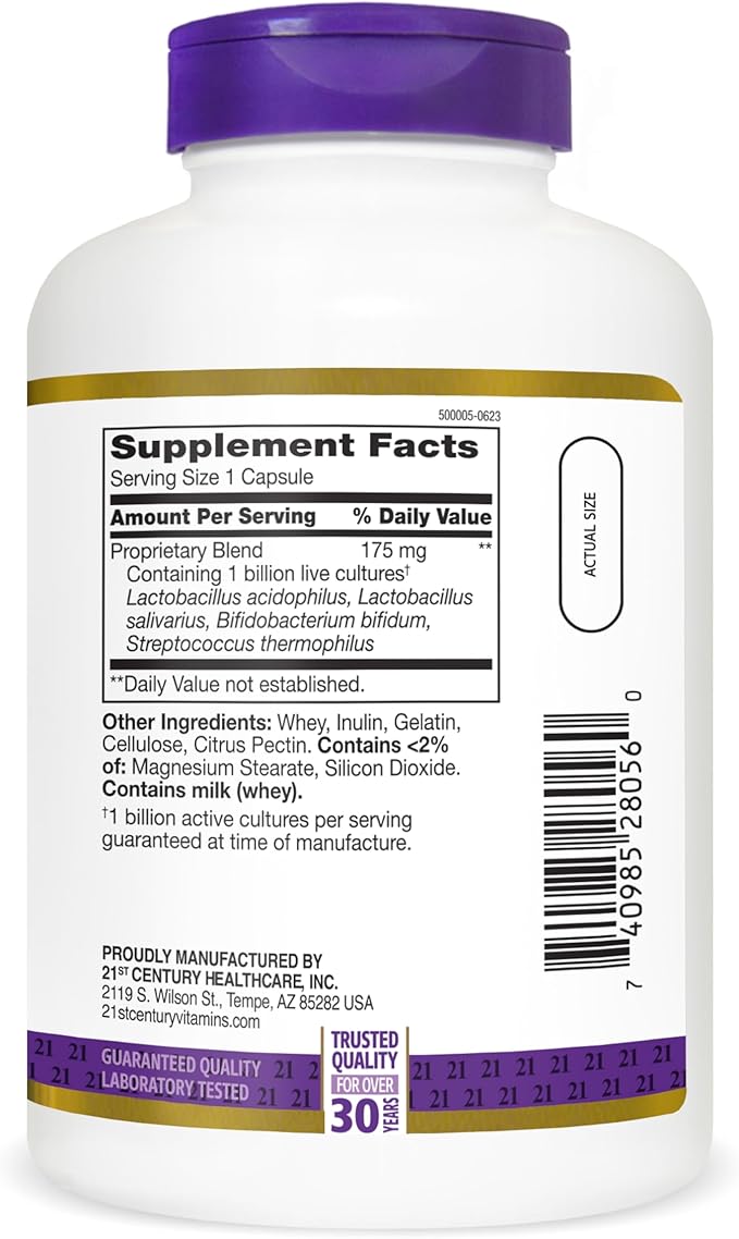 21st Century Acidophilus Probiotic Blend Capsules (300 Count) Daily Probiotic Supplement with Lactobacillus Acidophilus Supports Digestive Health &amp Immune System Non-GMO Gluten-Free