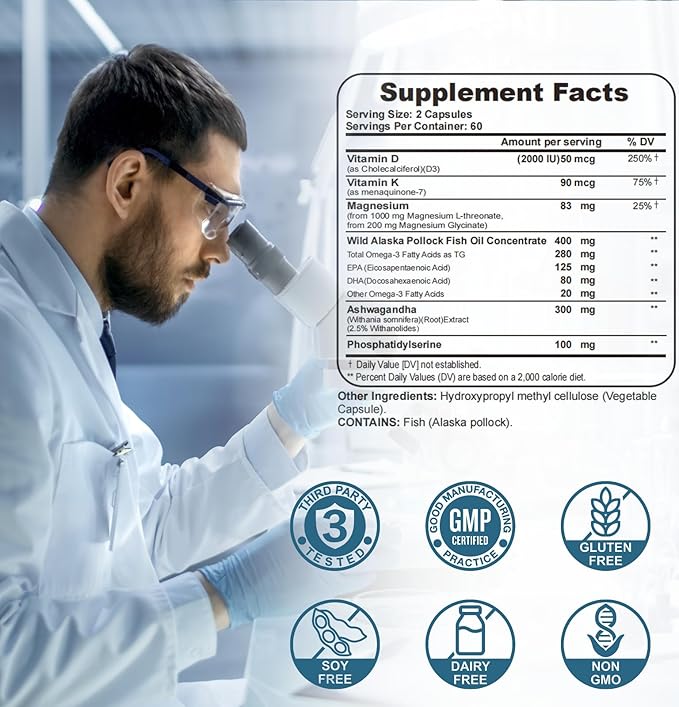 Magnesium L-Threonate 2000mg Magnesium Supplement - Non-GMO Gluten-Free 120 Capsules