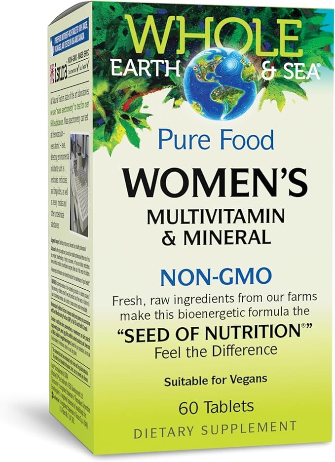 Whole Earth &amp Sea from Natural Factors Women's Multivitamin &amp Mineral Whole Food Supplement Vegan 60 tablets (30 servings)