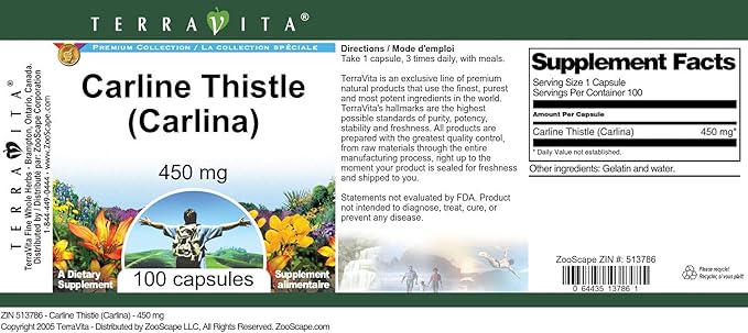 Carline Thistle (Carlina) - 450 mg (100 Capsules ZIN: 513786)