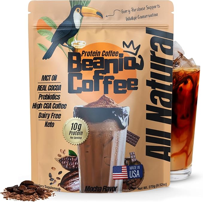 Protein Coffee Mocha with Collagen: Zero Added Sugar 100% Natural Dairy-Free 10G Protein Instant Blend with Real Cocoa High CGA Coffee 100mg Caffeine Collagen Peptides 15 Servings