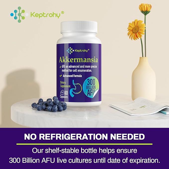 300 Billion AFU Akkermansia Muciniphila - A Live Probiotics for Women Men Supports GLP-1 Digestive Gut Immune &amp Overall Health Enhances Gut Digestive Lining function 60 Count (Pack of 1)