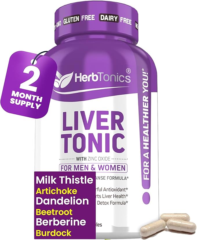 Herbtonics Liver Cleanse Detox &amp Repair Supplement with Milk Thistle &amp Artichoke 20-in-1 Liver Support Formula Energy &amp Overall Health | Dandelion Turmeric Berberine | 120 Vegan Capsule