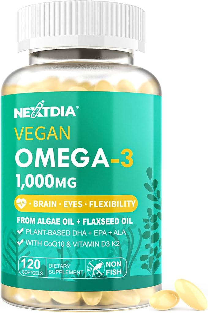 Hydrolyzed Collagen Peptides Pills + Vegan Omega 3 Supplement with Vitamin D3 K2