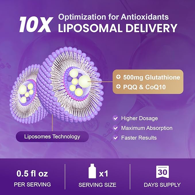 Liposomal Glutathione Supplement – 500mg Glutathione with PQQ CoQ10 &amp Vitamin C – High Absorption Antioxidant for Immune &amp Energy Support – Grape Flavor 30 Pouch