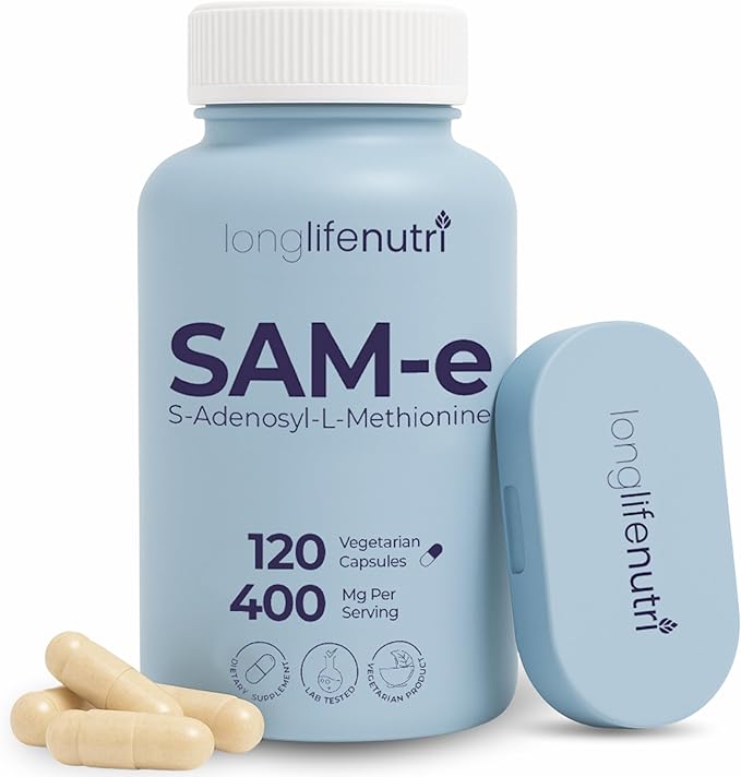 LongLifeNutri SAM-e 400mg – 120 Vegetarian Capsules Methylated S-Adenosylmethionine for Joint Mobility &amp Flexibility 2-Month Supply No Fillers GMP Certified Made in USA
