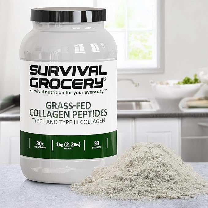 Survival Grocery® Collagen Peptides Powder – Grass Fed Hydrolyzed Collagen Protein Supplement Types I &amp III Unflavored Gluten Free Keto Friendly Non-GMO Dairy Free 1kg 1 Jug