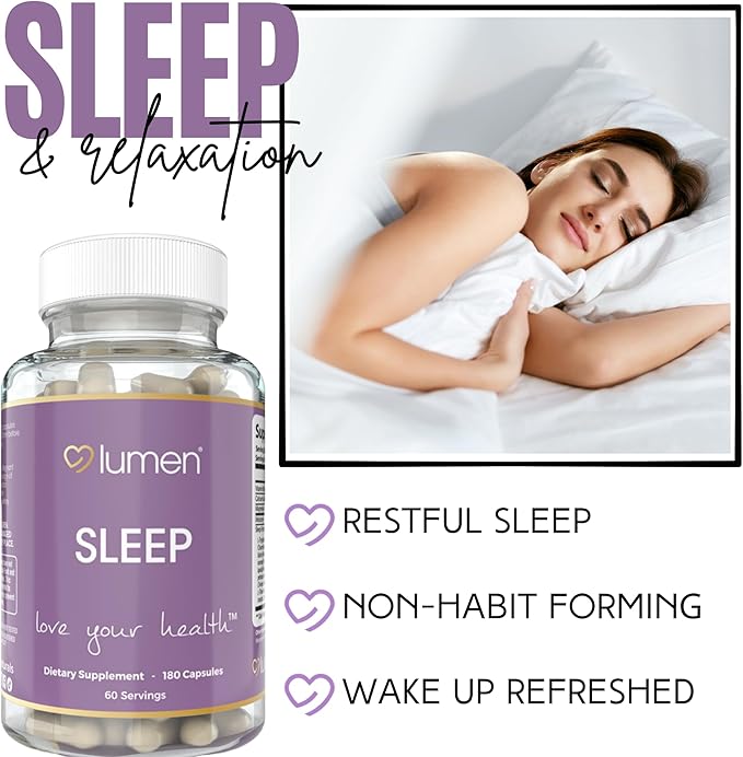 Lumen Naturals - Natural Sleep for Adults – Herbal Supplement with Melatonin Valerian Root Magnesium - Deep Sleep Support to Promote Calm Deep Sleeping for Better Rest (180 Count)