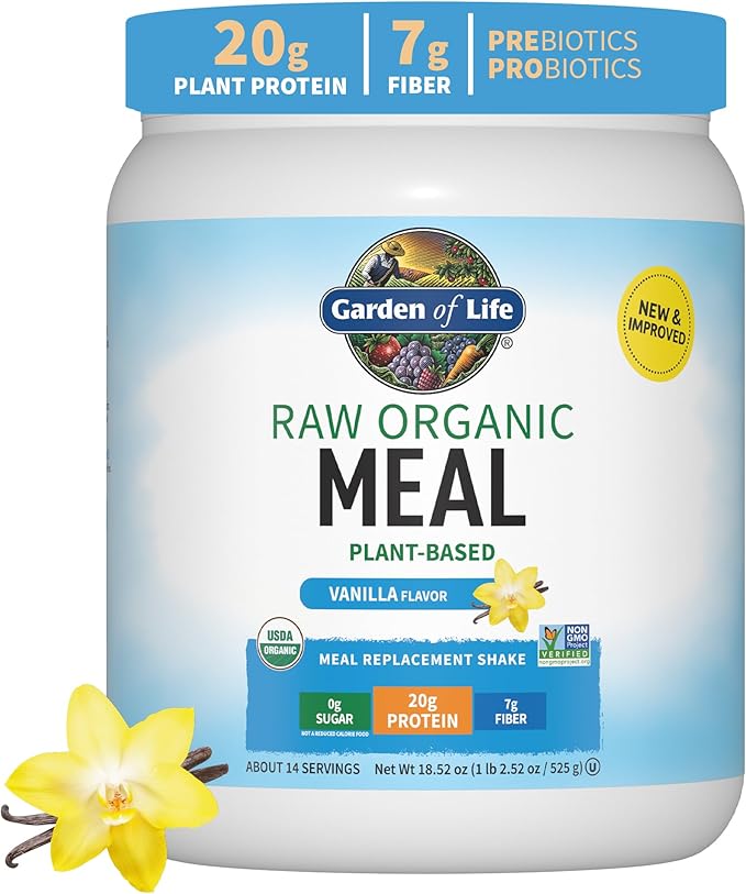 Garden of Life Powder Protein Greens Chocolate Organic 22 Ounce &amp Vegan Protein Powder - Raw Organic Meal Replacement Shakes - Vanilla - Pea Protein
