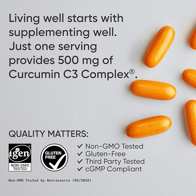 Sports Research® Turmeric Curcumin C3 Complex® w/BioPerine Black Pepper Extract &amp Organic Coconut Oil - Standardized 95% Curcuminoids · Non-GMO · Gluten Free - 120 Count Softgels