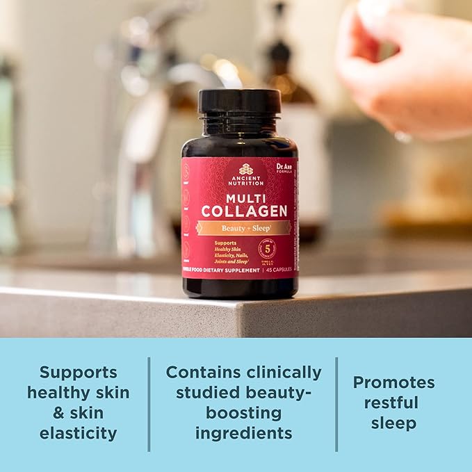Ancient Nutrition Collagen Pills for Hair Skin and Nails Beauty + Sleep 90 Ct Collagen Supplement + Magnesium Supports Skin and Nails Sleep Paleo and Keto Friendly Gluten Free