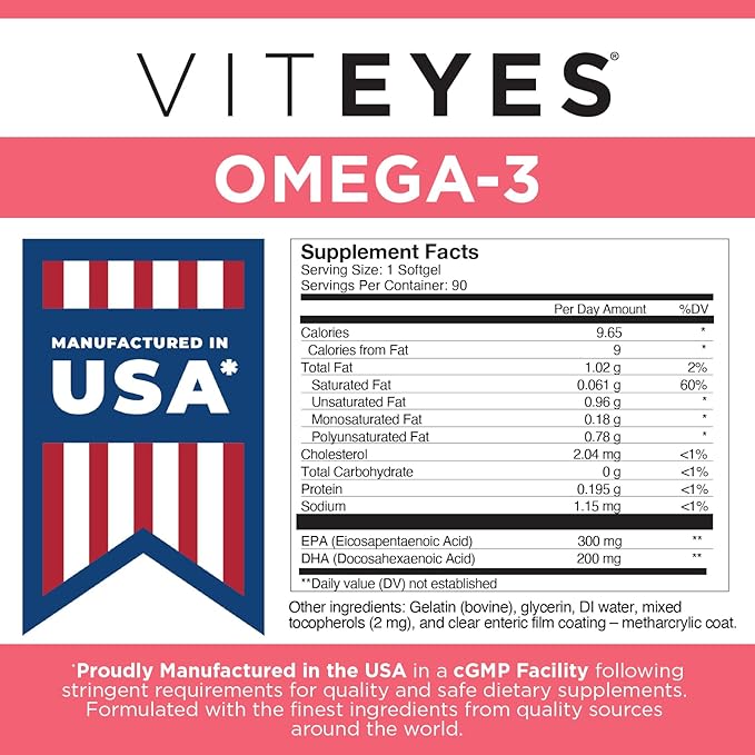 Viteyes Omega-3 Vision Health Supplement EPA &amp DHA Rich Dietary Supplement 90 Softgels