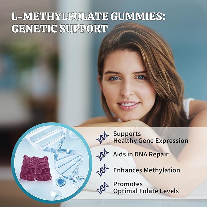 2 Pack L-Methylfolate Gummies with Methyl B12 - Empower Mood Optimize Brain Health &amp Fortify Immune System. Blueberry Flavor 120 Count.