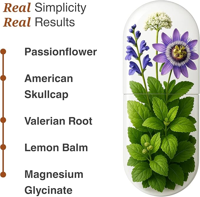 Utzy Naturals Fall Asleep | Natural Herbal Sleep Aid with Valerian Passionflower Skullcap &amp Lemonbalm | 60 Capsules