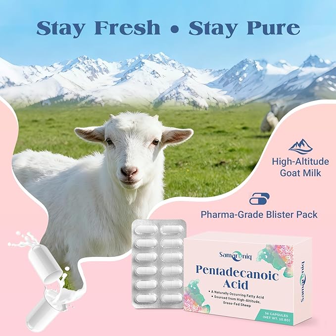 Pentadecanoic Acid Supplement | 300mg C15:0 Formula | High-Altitude Grass-Fed Sheep Milk Source | Blister-Sealed Capsules (1 Pack)