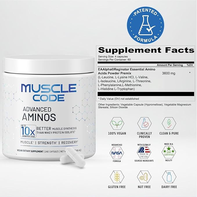 NAUTILUS Muscle Code Essential Amino Acid Capsules – Muscle Synthesis &amp Repair &amp Strength – Unflavored – 60 Servings – Clinically Studied – 0g Sugar Keto Vegan Gluten Free Dairy Free
